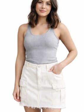 Abercrombie Cream MiniCargo Picket High Rise Skirt Sz 30 Raw Hem Light Academia
